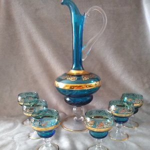 Vintage 1930-1950  blue and gold Cordial & Decante